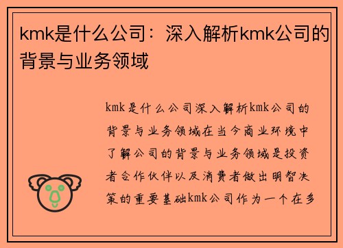 kmk是什么公司：深入解析kmk公司的背景与业务领域