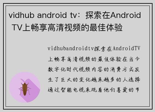 vidhub android tv：探索在Android TV上畅享高清视频的最佳体验